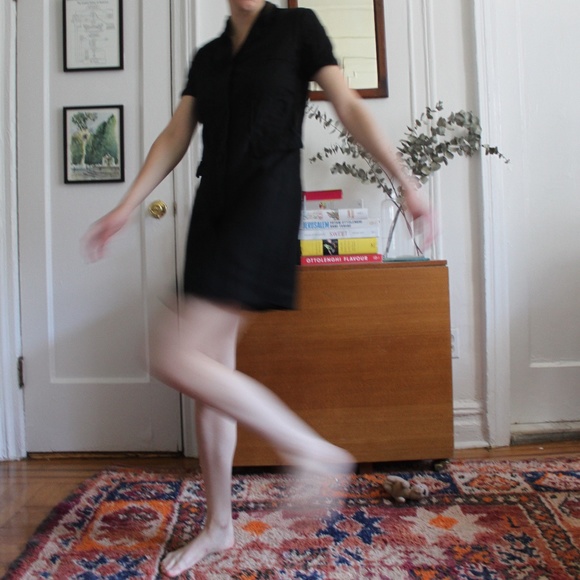 Black linen button mini dress - Picture 6 of 6